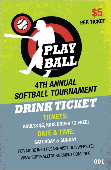 Softball Drink Ticket Product Front