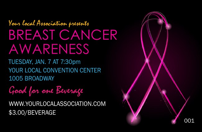 Breast Cancer Ribbon Sparkle Drink Ticket Product Front