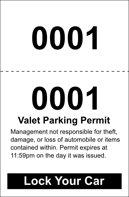 Valet Ticket Product Front