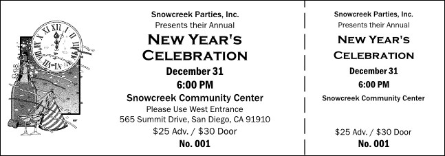 Black and White New Year's General Admission Ticket 001 Product Front