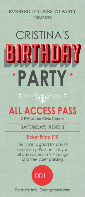 Birthday Party Green VIP Pass Product Front