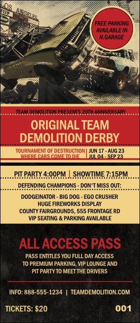 Demolition Derby VIP Pass Product Front